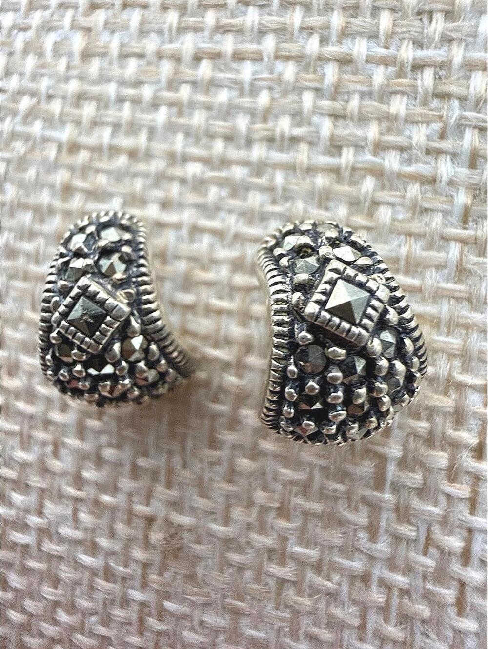JUDITH JACK 925 Sterling Silver Vintage Real Marcasite Oxidized Earrings